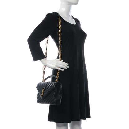 Saint Laurent Sheepskin Matelasse Chevron Monogram Medium College Bag Black 2 of 7