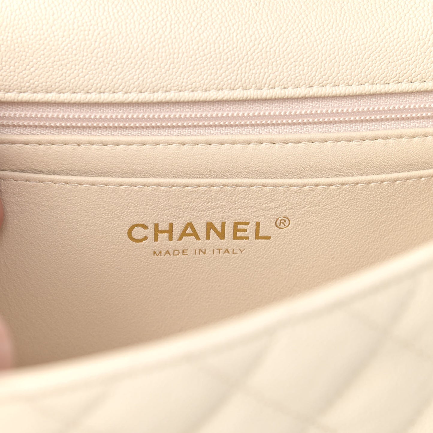 Caviar Quilted Mini Top Handle Rectangular Flap Beige