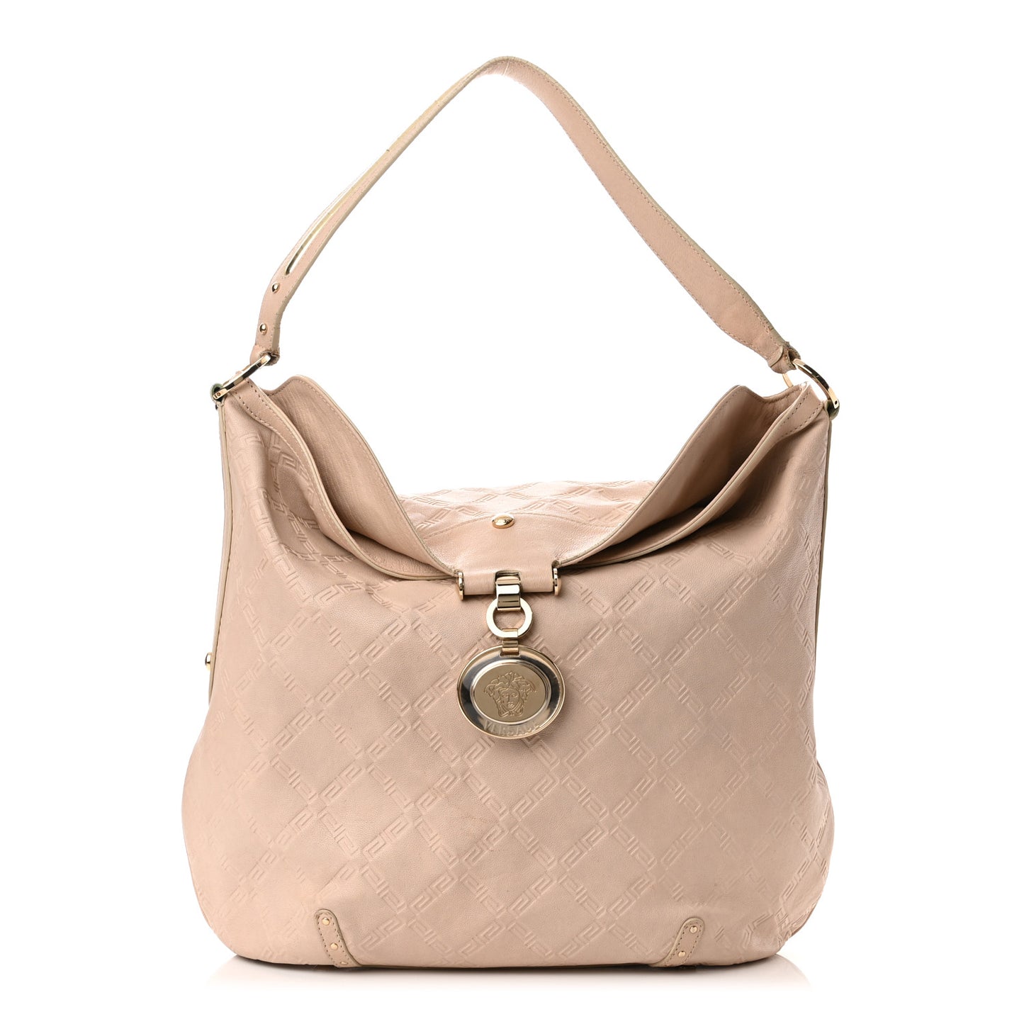 Calfskin Greca Argyle Embossed Medusa Hobo