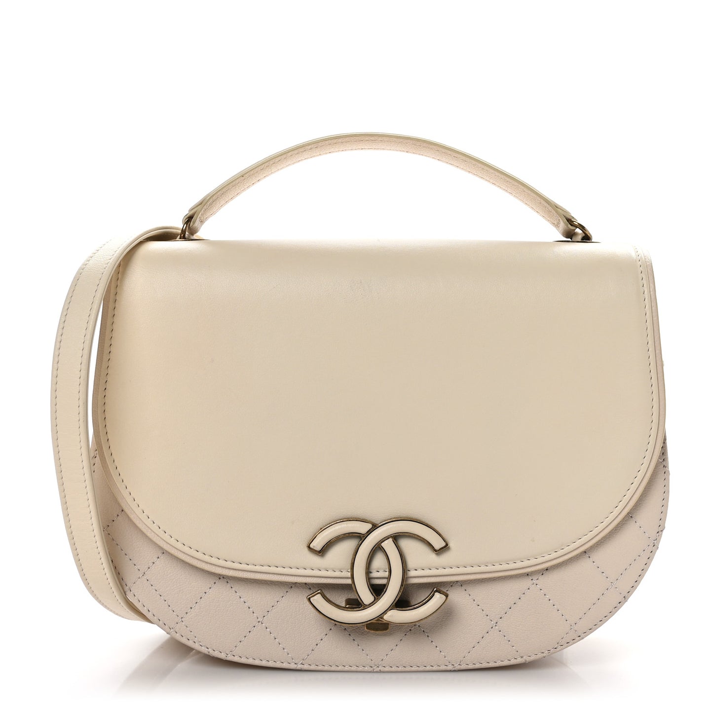 Shiny Calfskin Goatskin Quilted Medium Coco Curve Messenger Flap White
