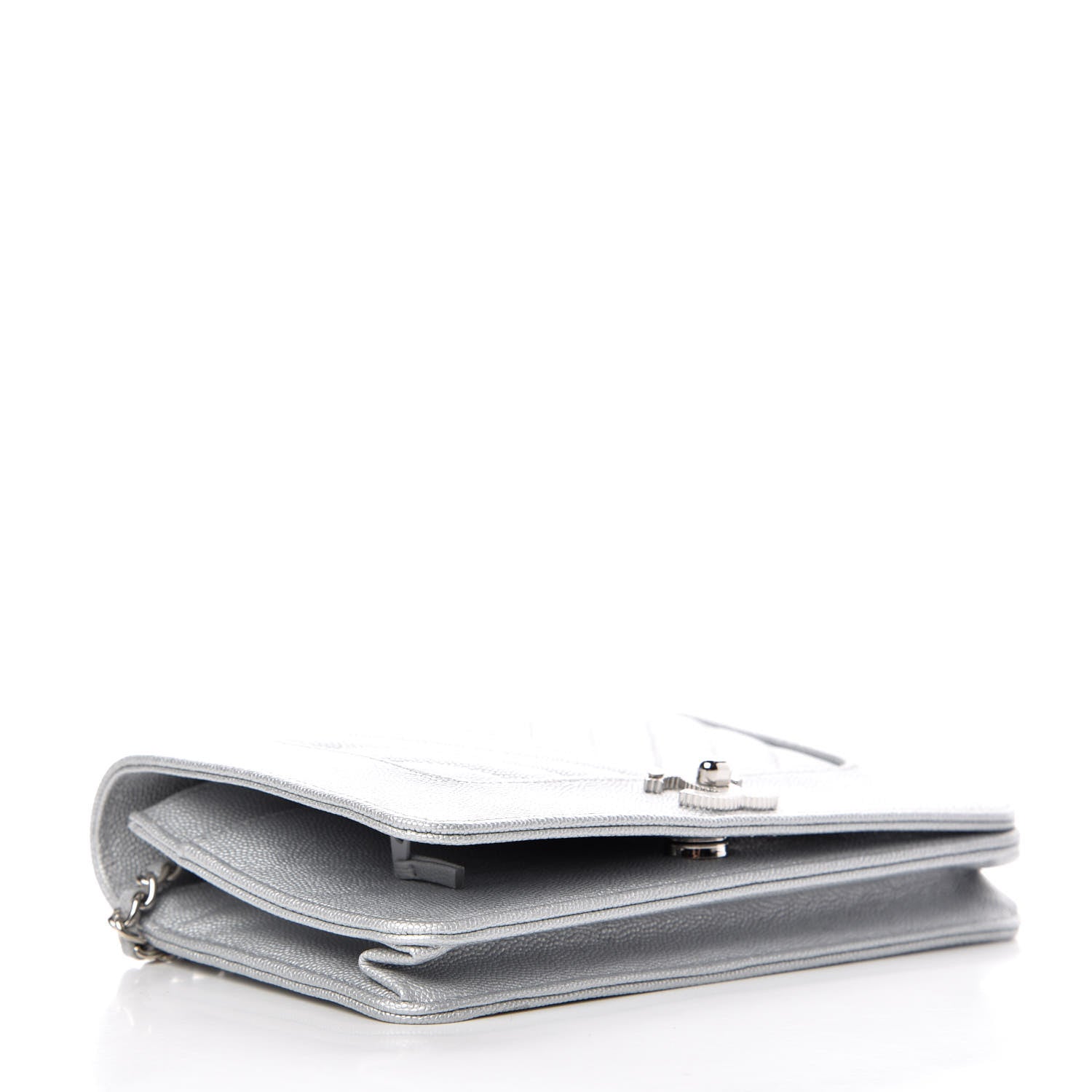 Chanel Metallic Caviar Chevron Quilted Vintage Mademoiselle Wallet On Chain WOC Silver 4 of 9