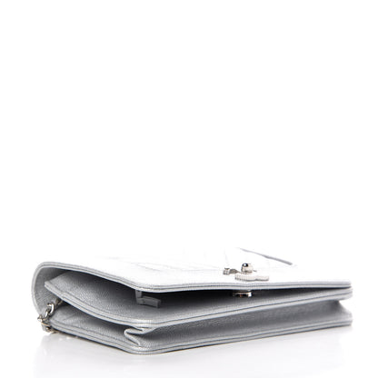 Chanel Metallic Caviar Chevron Quilted Vintage Mademoiselle Wallet On Chain WOC Silver 4 of 9