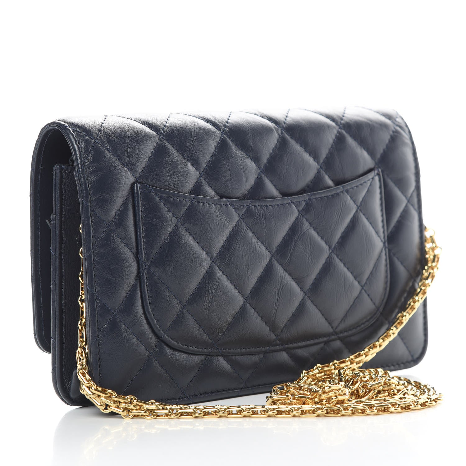 Chanel Aged Calfskin Quilted Reissue Wallet On Chain WOC Navy Blue 3 of 14