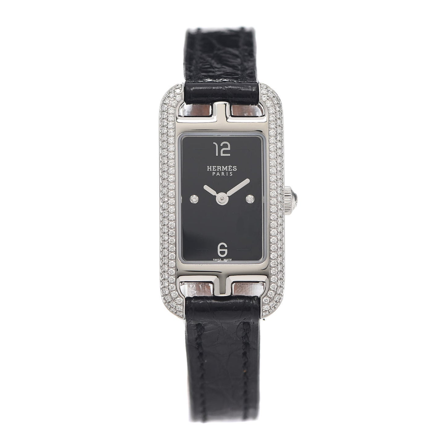 Stainless Steel Alligator Diamond 17mm Nantucket Serti Joaillier Quartz Watch Noir
