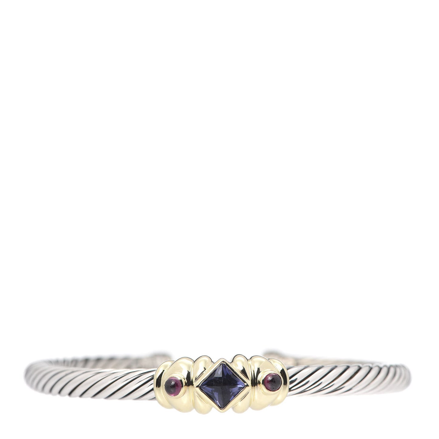 Sterling Silver 14K Yellow Gold Iolite Garnet 5mm Renaissance Cable Station Bracelet