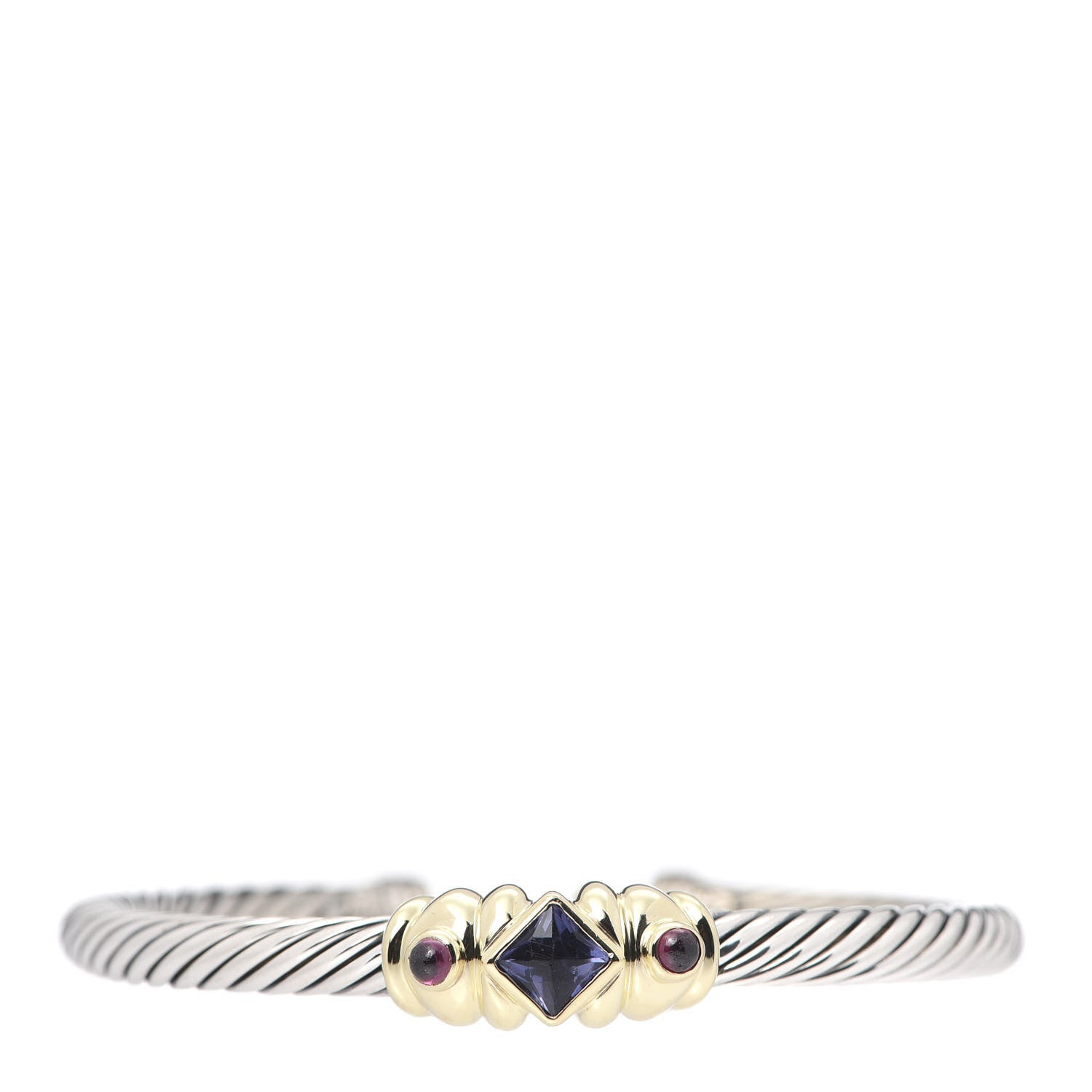 David Yurman Sterling Silver 14K Yellow Gold Iolite Garnet 5mm Renaissance Cable Station Bracelet 1 of 5