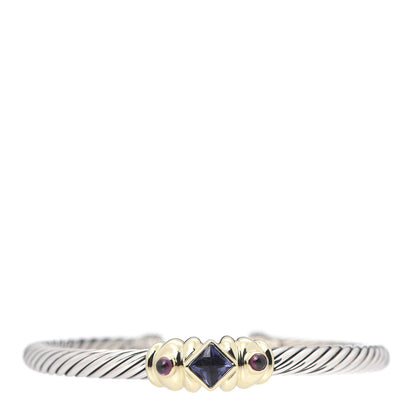 David Yurman Sterling Silver 14K Yellow Gold Iolite Garnet 5mm Renaissance Cable Station Bracelet 1 of 5