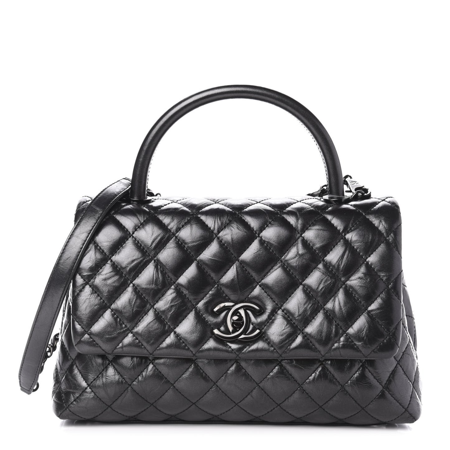 Aged Calfskin Quilted Small Coco Handle Flap So Black