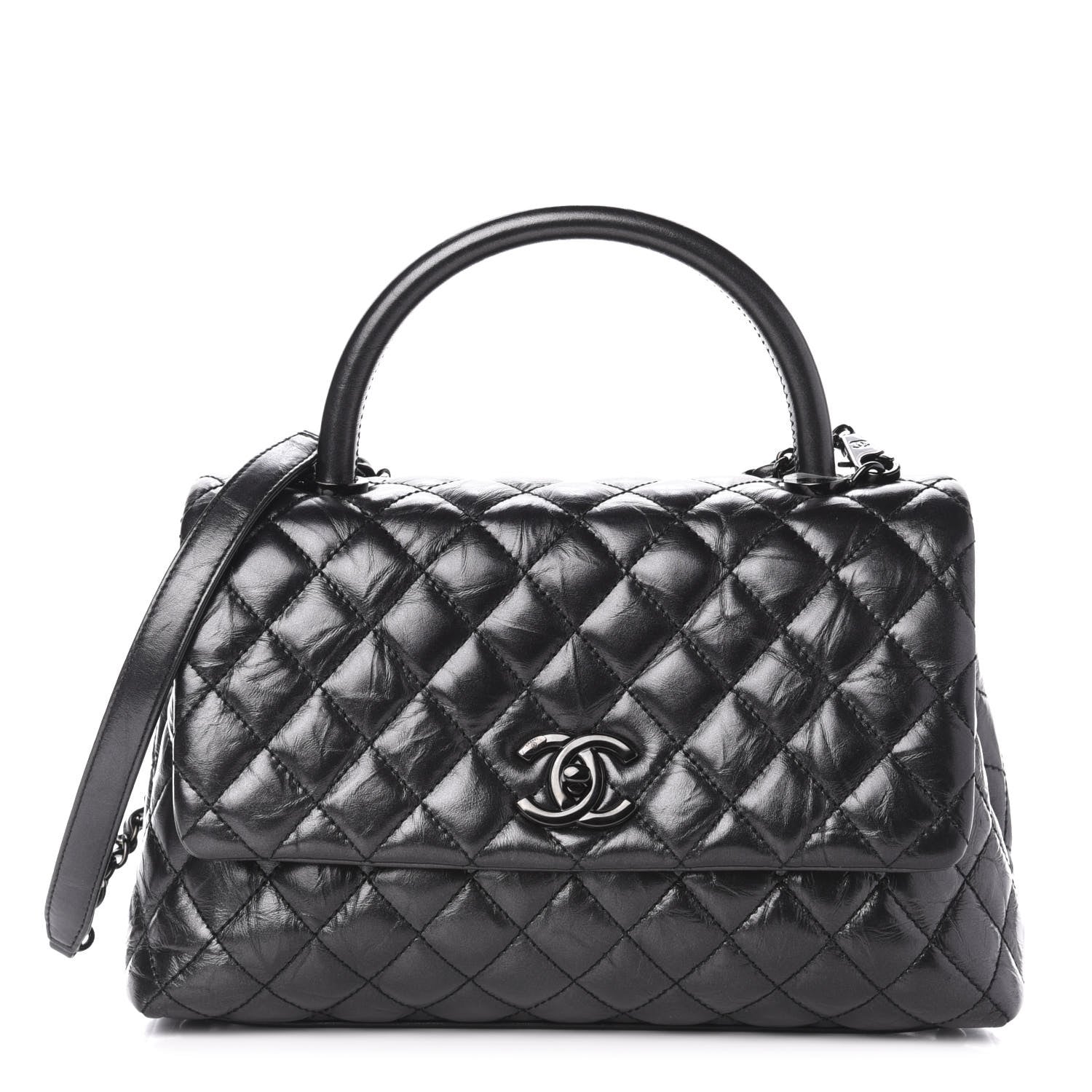 Chanel Aged Calfskin Quilted Small Coco Handle Flap So Black 1 of 10