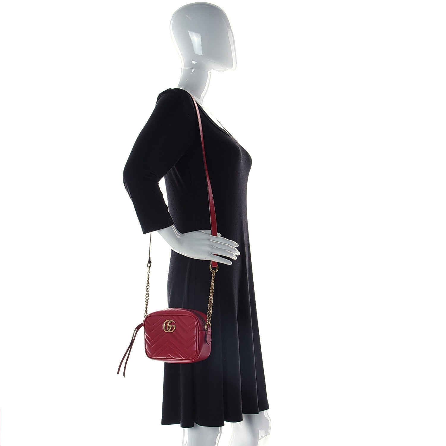 Gucci Calfskin Matelasse Mini GG Marmont Chain Shoulder Bag Hibiscus Red 2 of 11