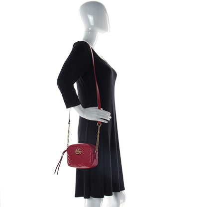Gucci Calfskin Matelasse Mini GG Marmont Chain Shoulder Bag Hibiscus Red 2 of 11