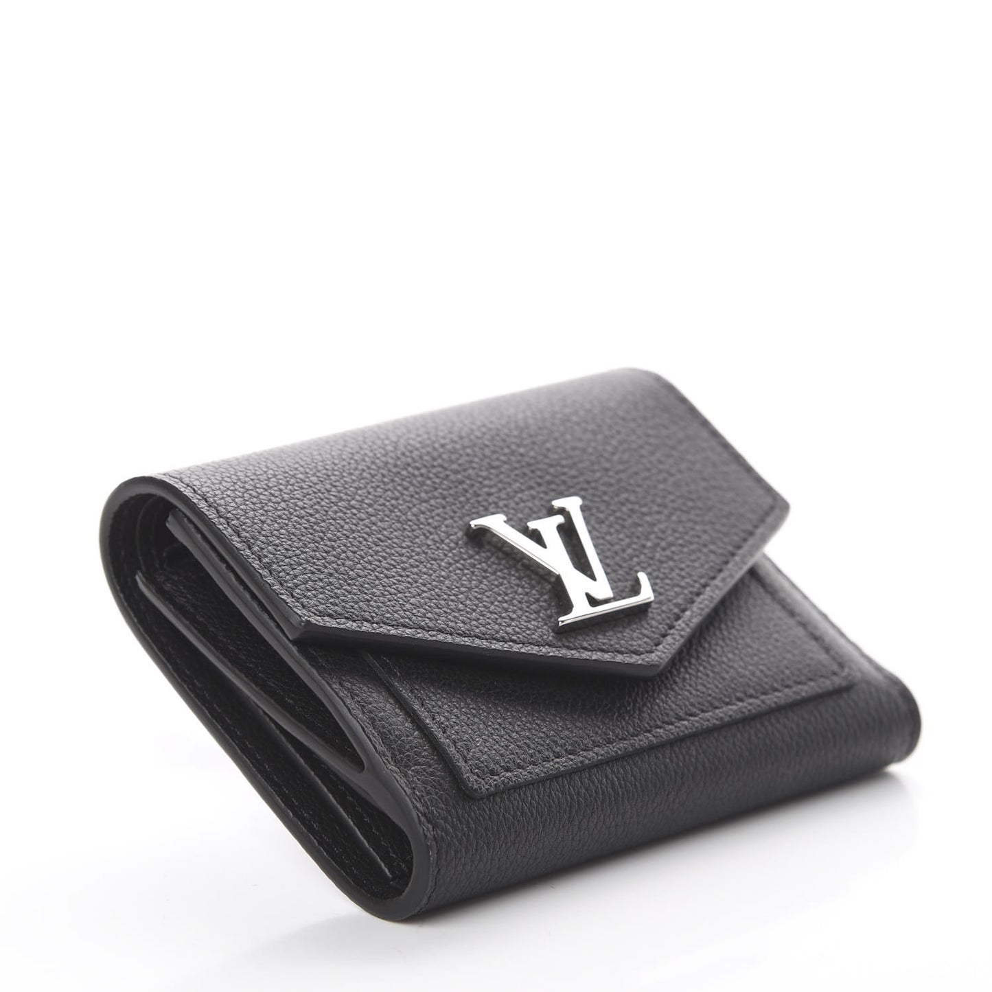 Soft Calfskin My Lockme Compact Wallet Black