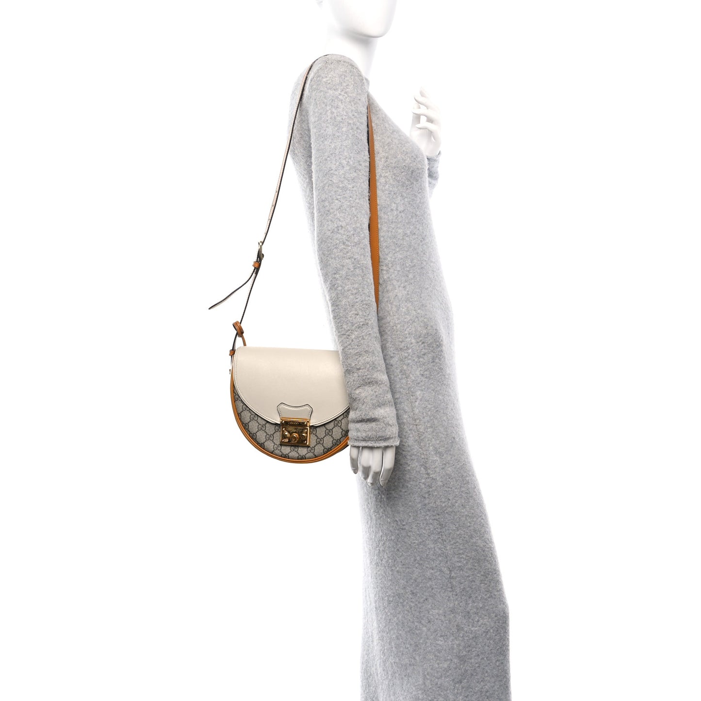 GG Supreme Monogram Calfskin Small Padlock Messenger Shoulder Bag Beige Mystic White Sun Oil
