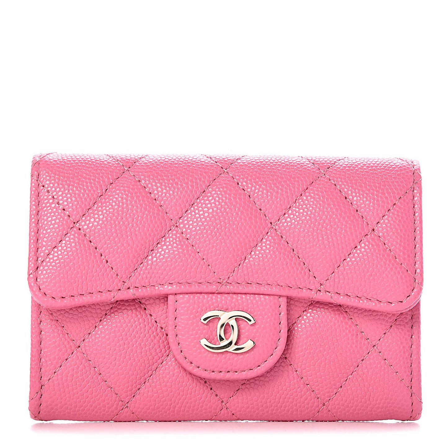 Caviar Quilted Flap Card Holder Pink