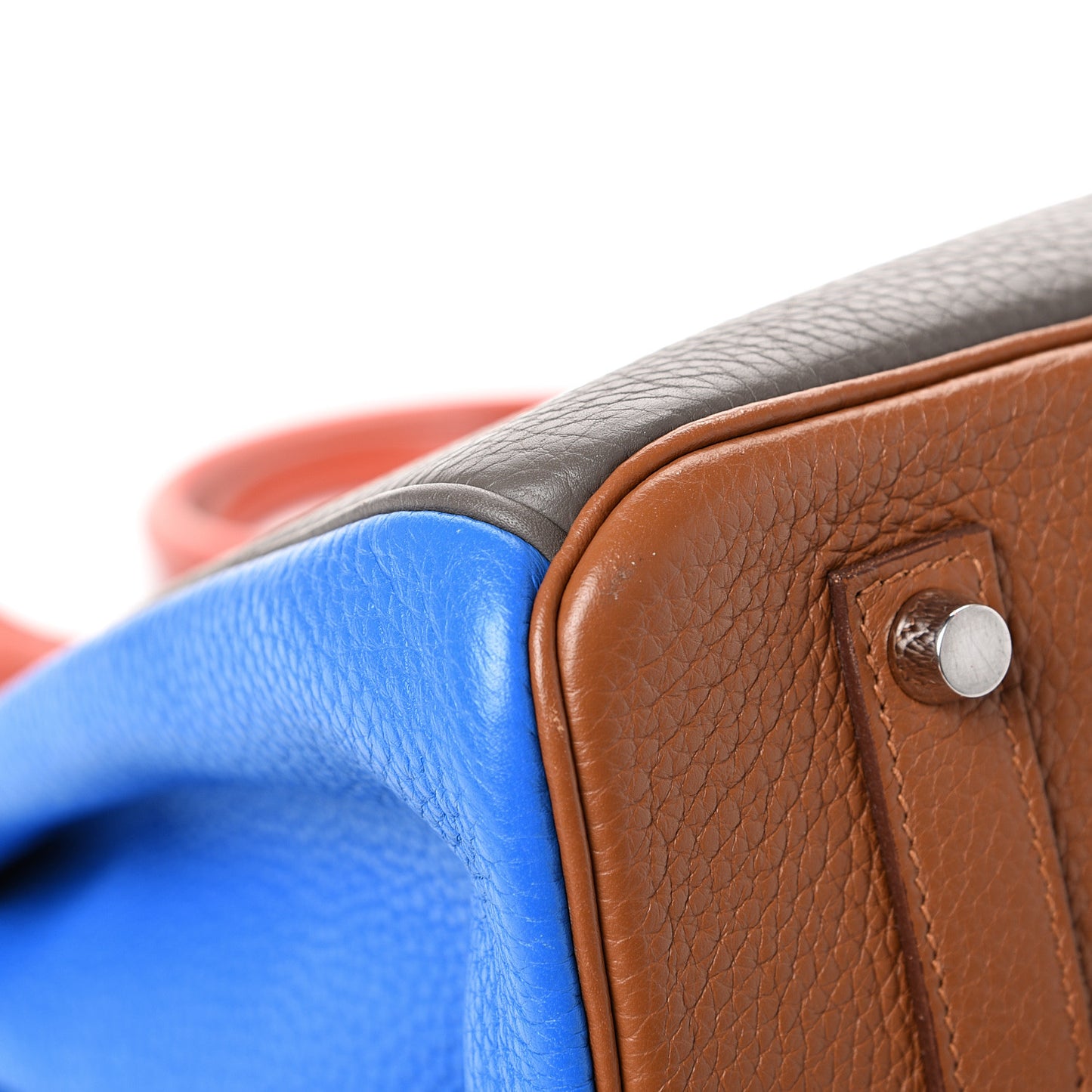 Taurillon Clemence Arlequin Birkin 35 Orange Sanguine Gold Bleu Lin Bleu Hydra Etain