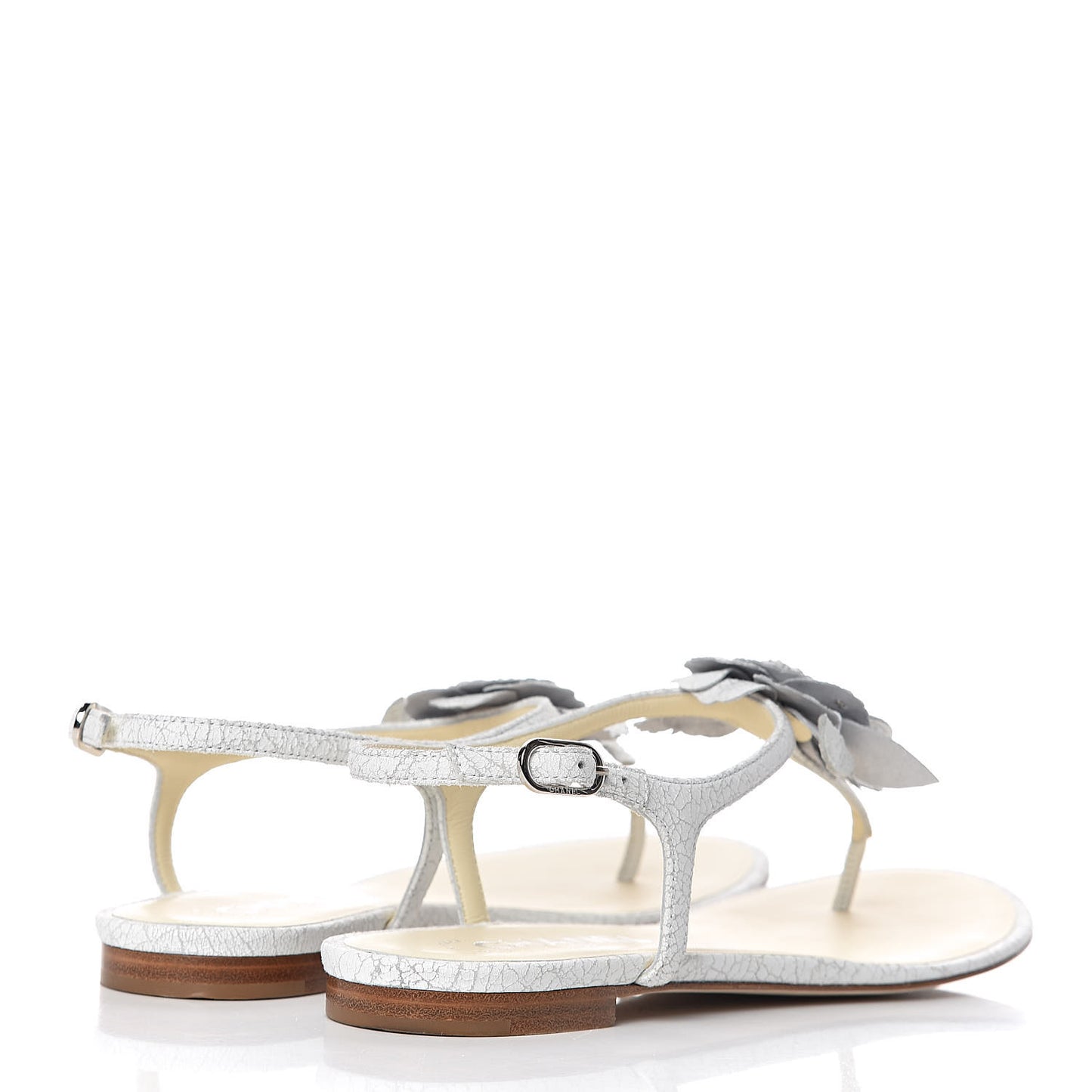 Crackled Lambskin Camellia Thong Sandals 39.5 White