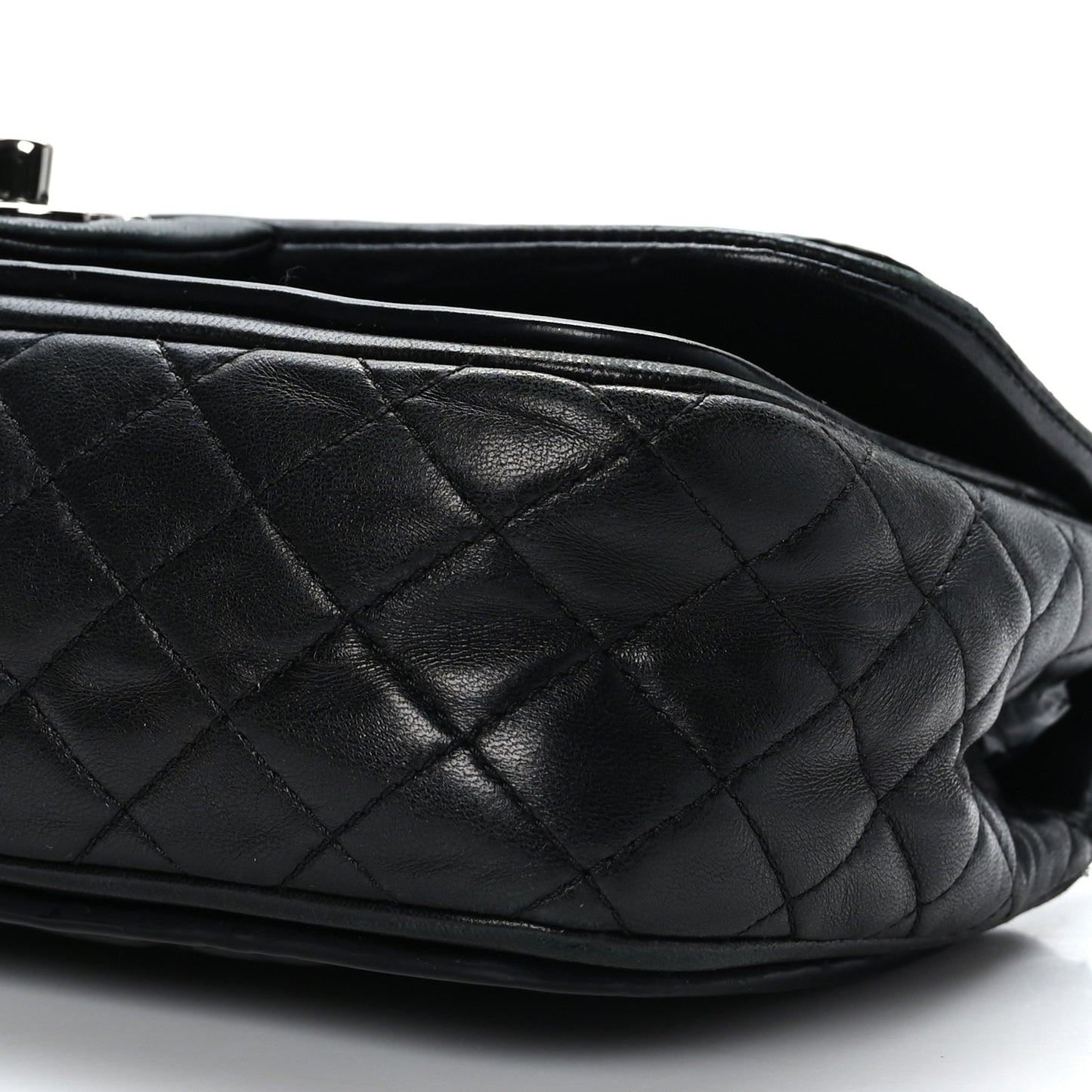 Patent Quilted Jumbo Classic Twist Flap Bag Black