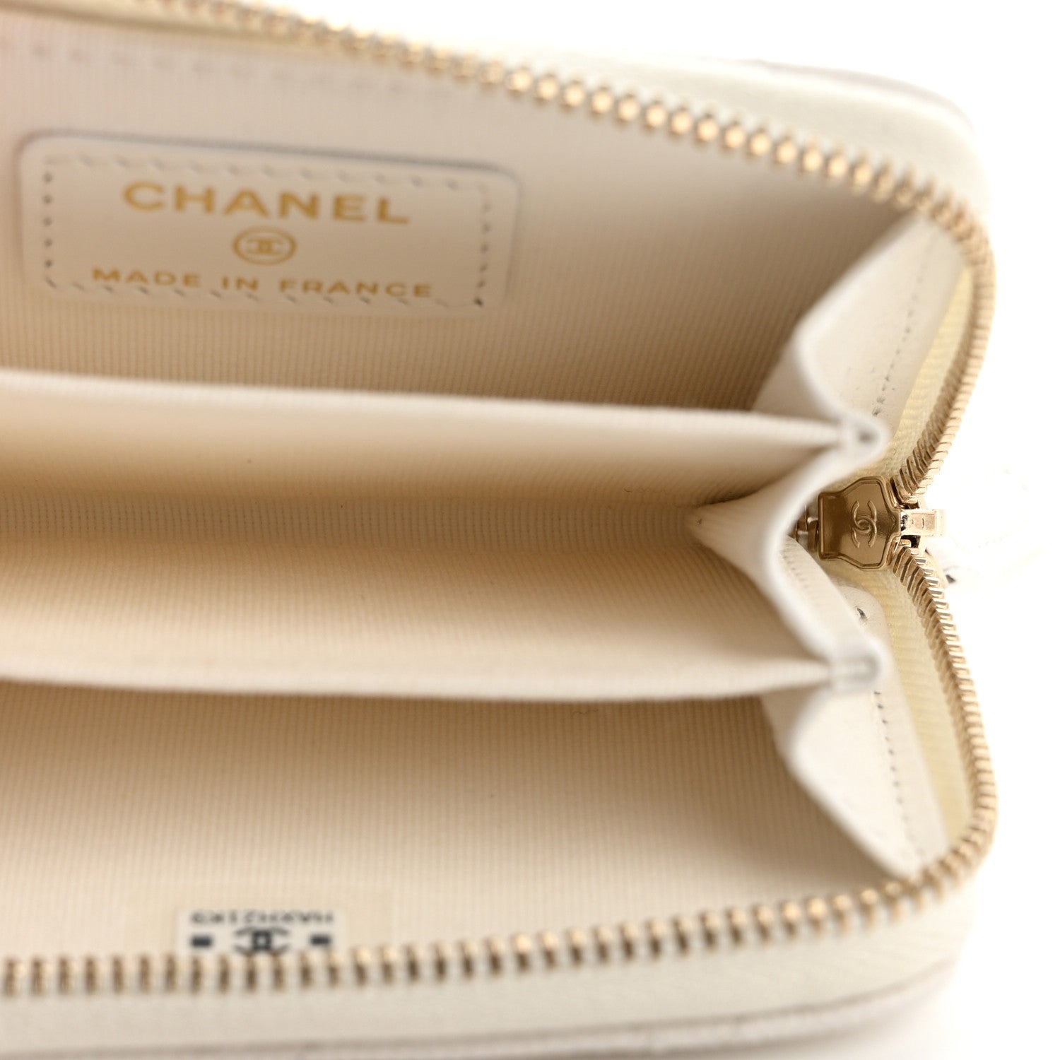Chanel Caviar Quilted Crystal Zip Around Coin Purse Wallet White 5 of 7