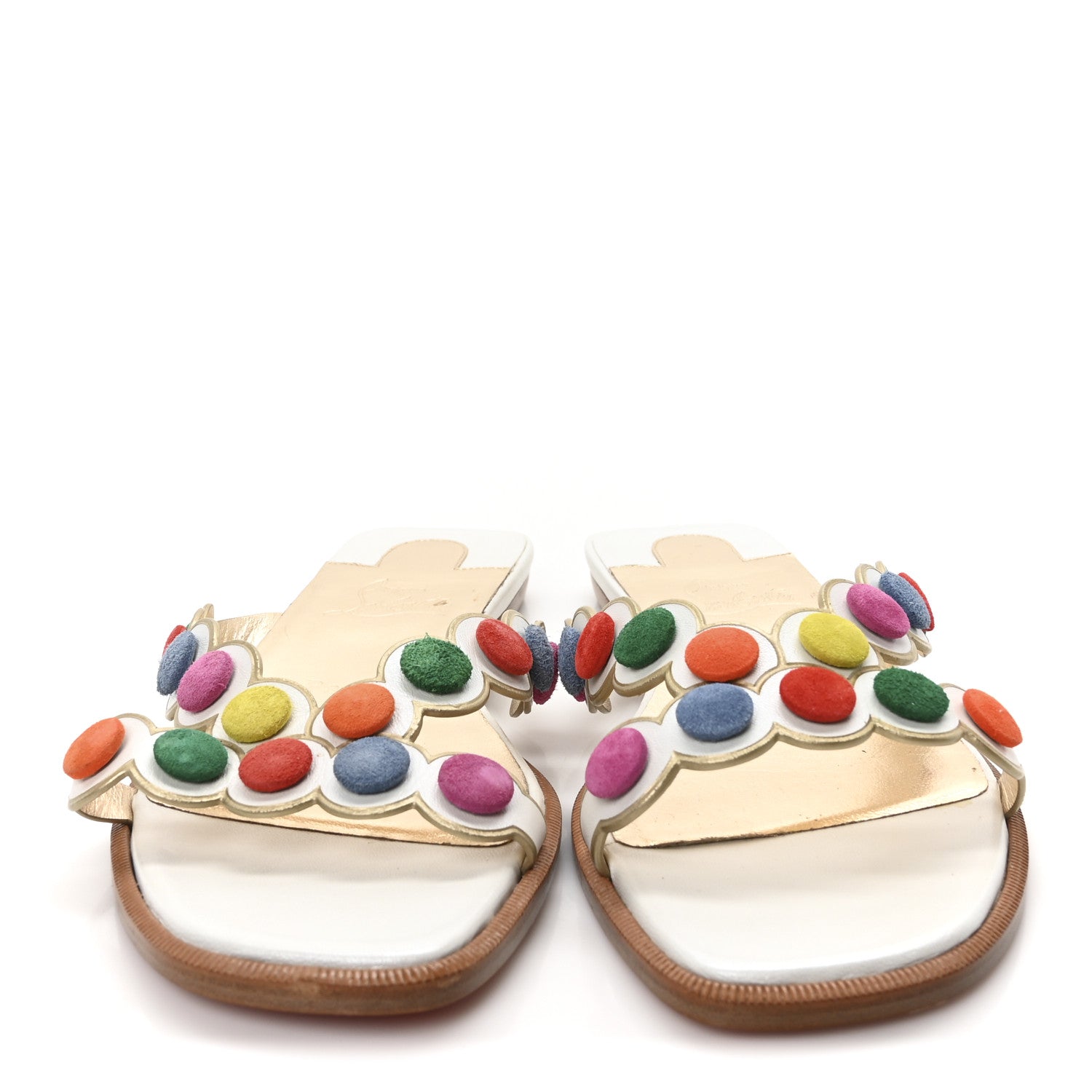 Christian Louboutin Kid Suede Smarta Flat Sandals 36.5 White Multicolor 3 of 8