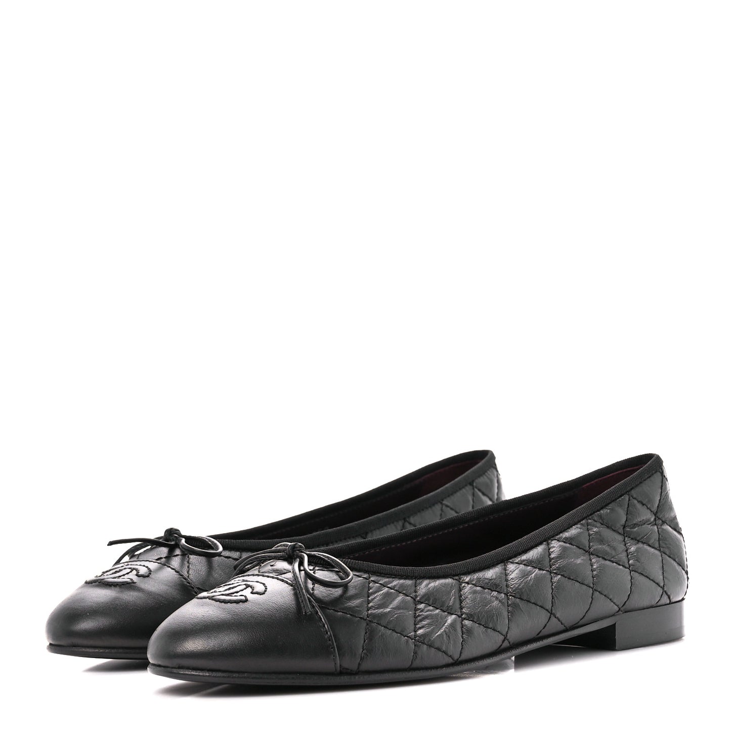 Aged Calfskin Quilted CC Cap Toe Ballerina Flats 39.5 Black