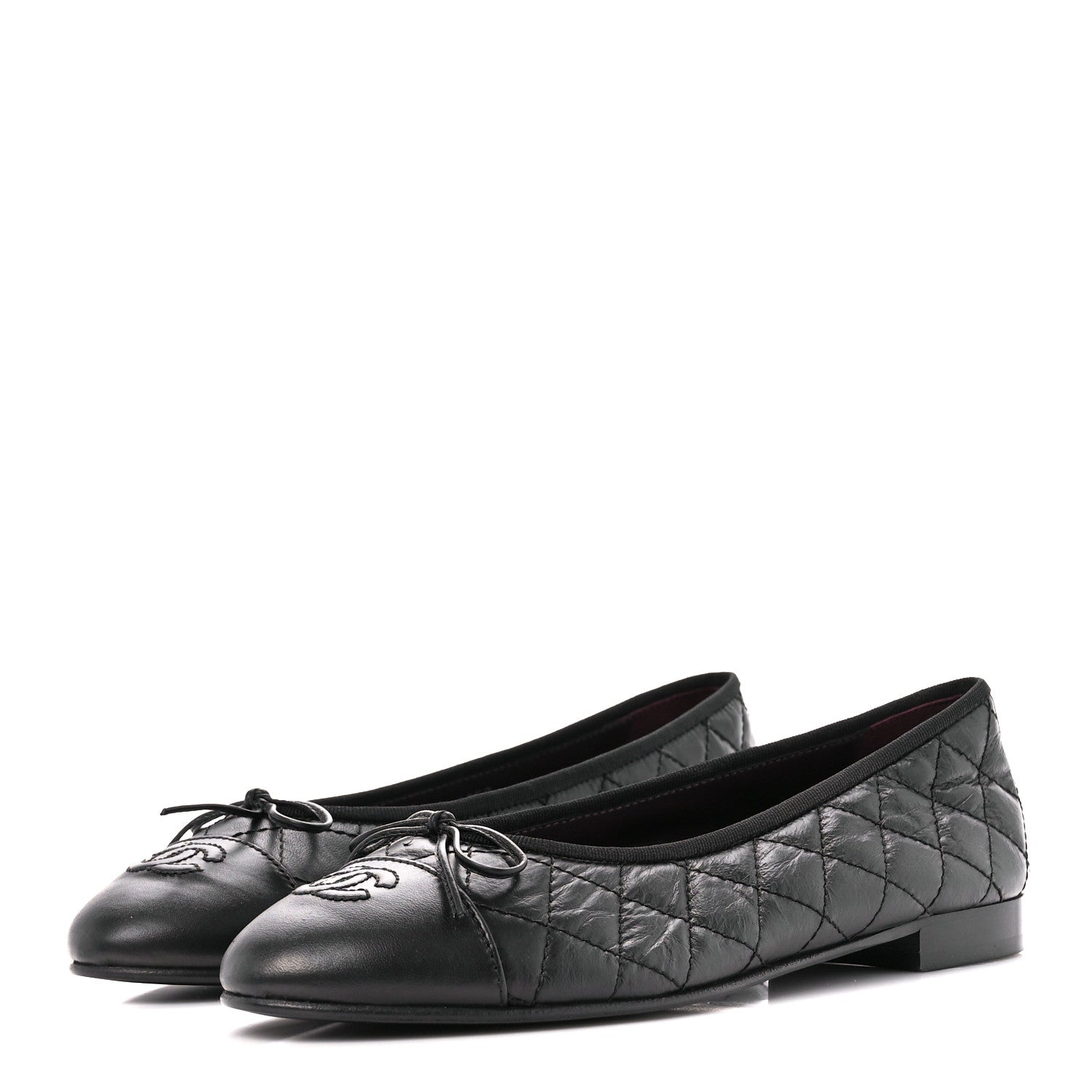 Chanel Aged Calfskin Quilted CC Cap Toe Ballerina Flats 39.5 Black 3 of 9