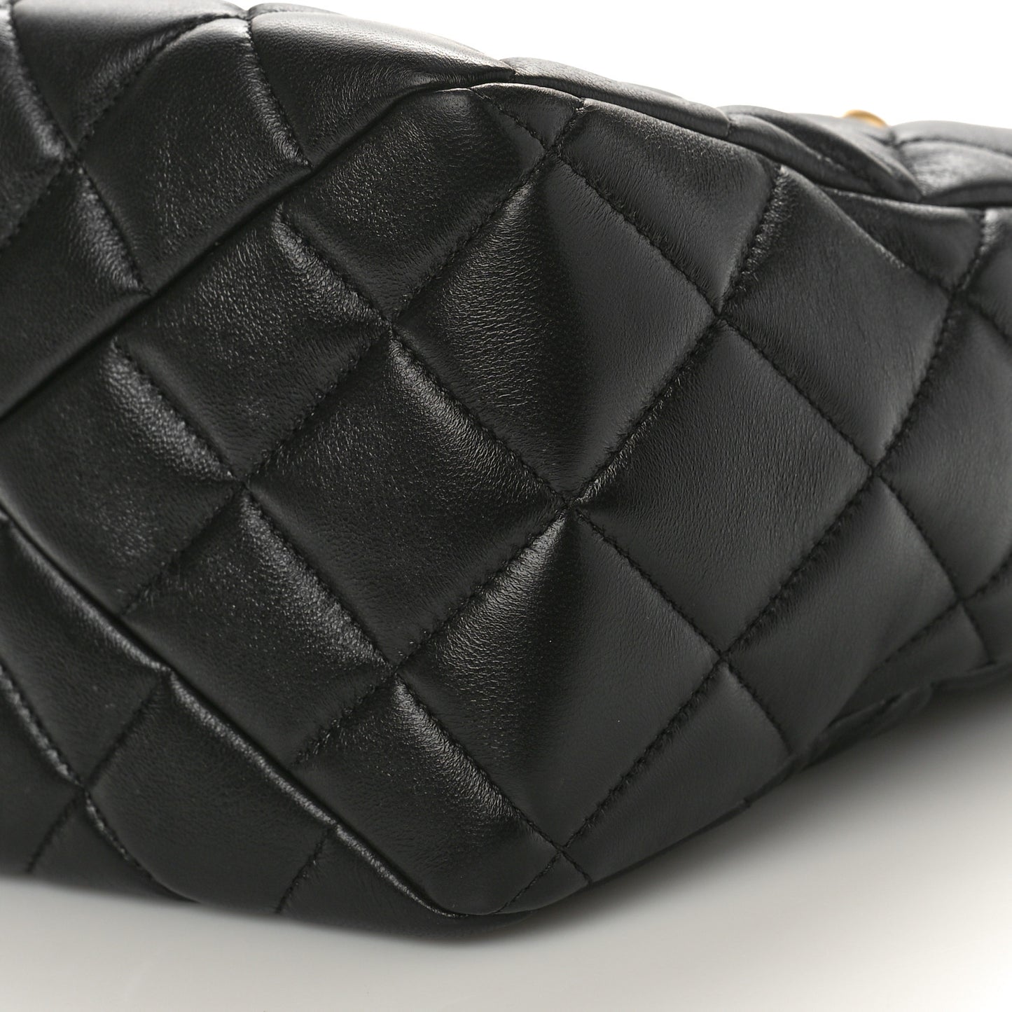Lambskin Quilted Small Top Handle Shopping Bag Black