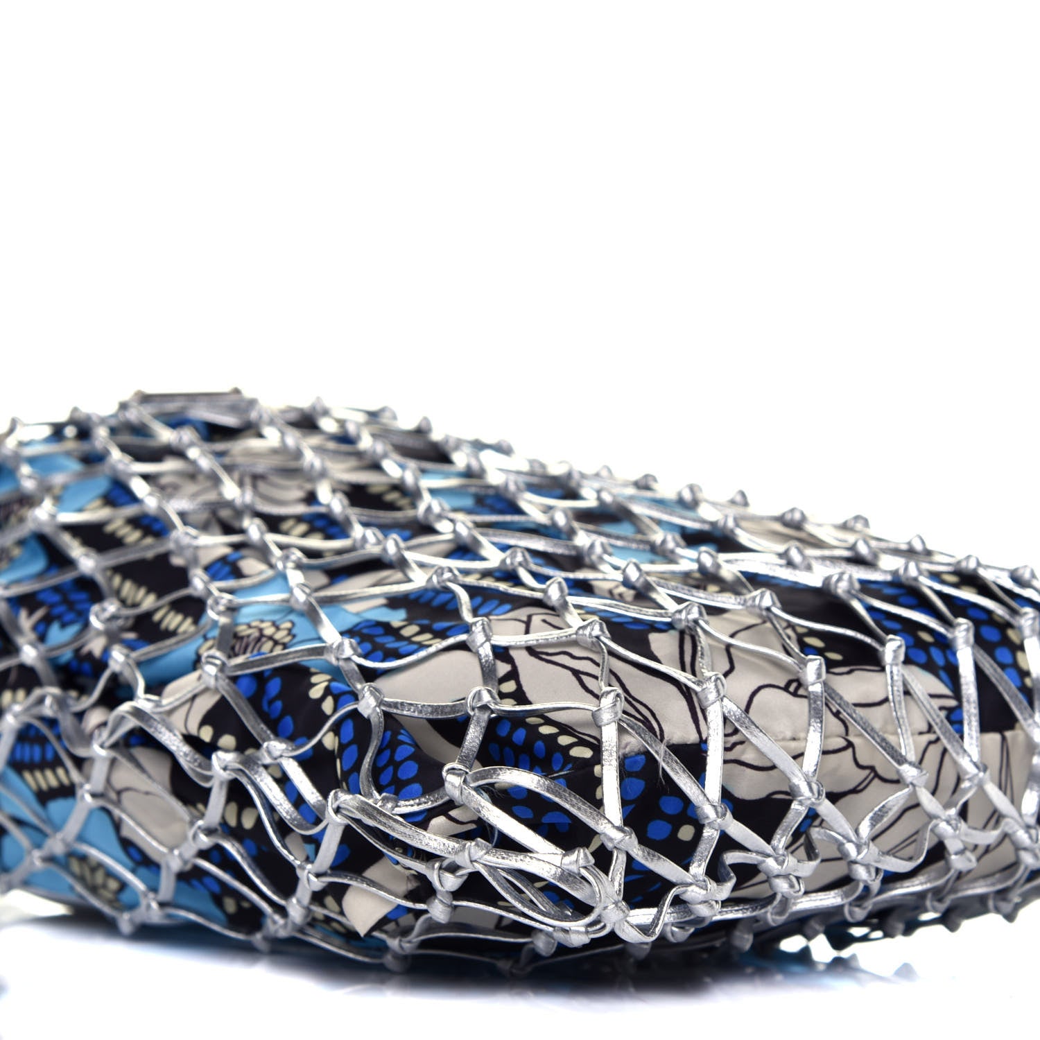 Prada Nylon Floral Print Net Tote Silver Blue 7 of 8
