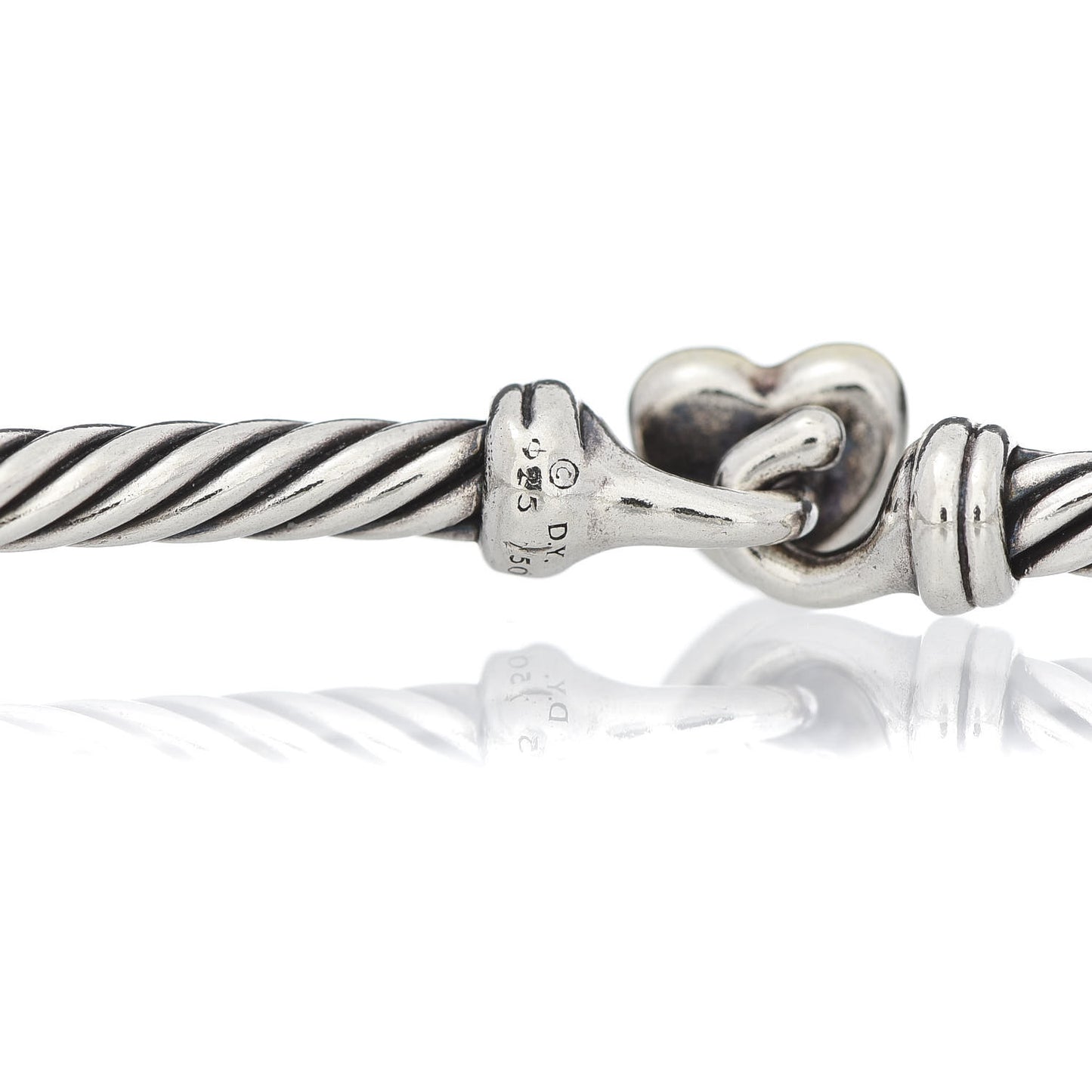 Sterling Silver 18K Yellow Gold 3mm Cable Collectibles Heart Bracelet