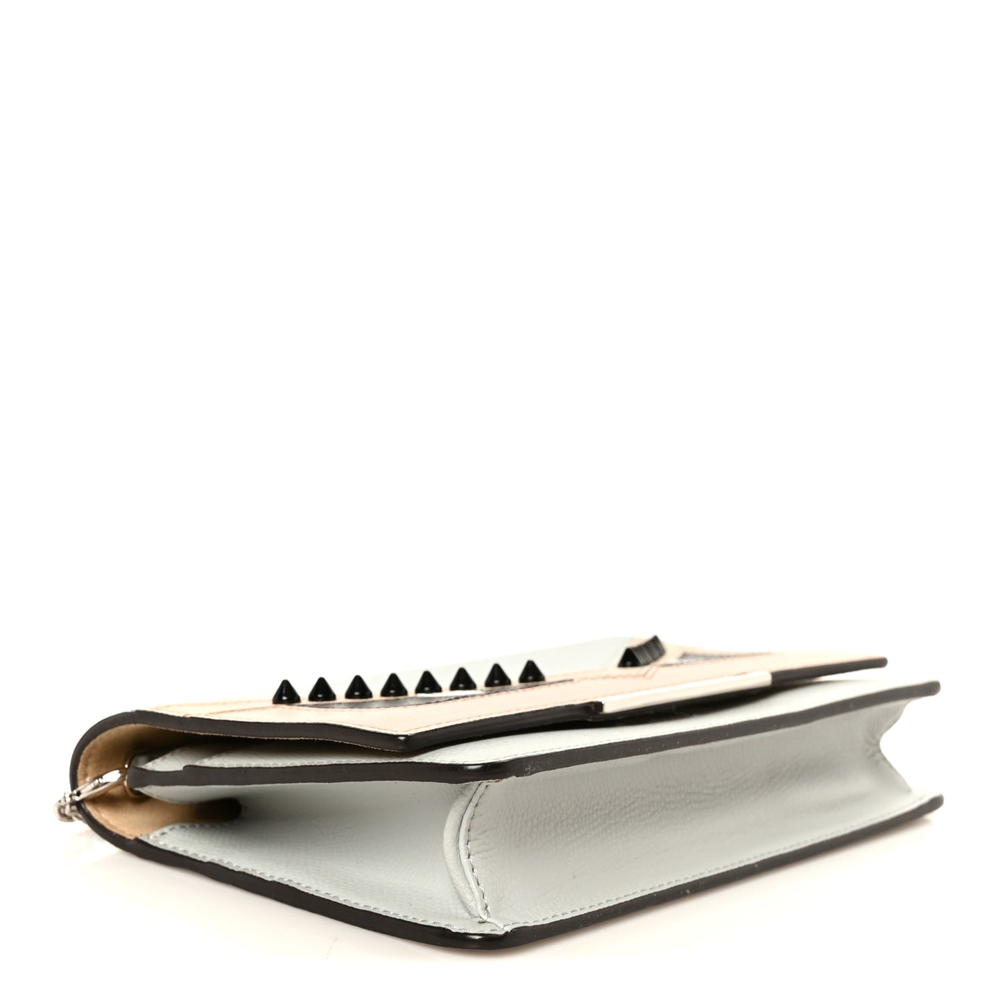 Vitello Elite Monster Eyes Studded Tube Wallet on Chain Grigio Perla Multicolor