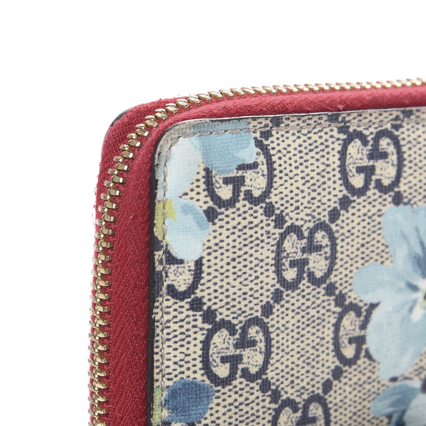 GG Supreme Monogram Blooms Zip Around Card Case Wallet Beige Blue Navy Hibiscus Red