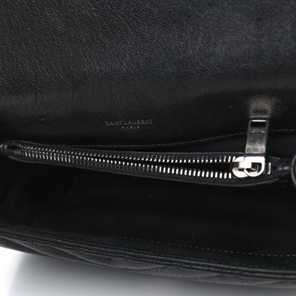 Saint Laurent Sheepskin Matelasse Chevron Monogram Medium College Bag Black 4 of 5