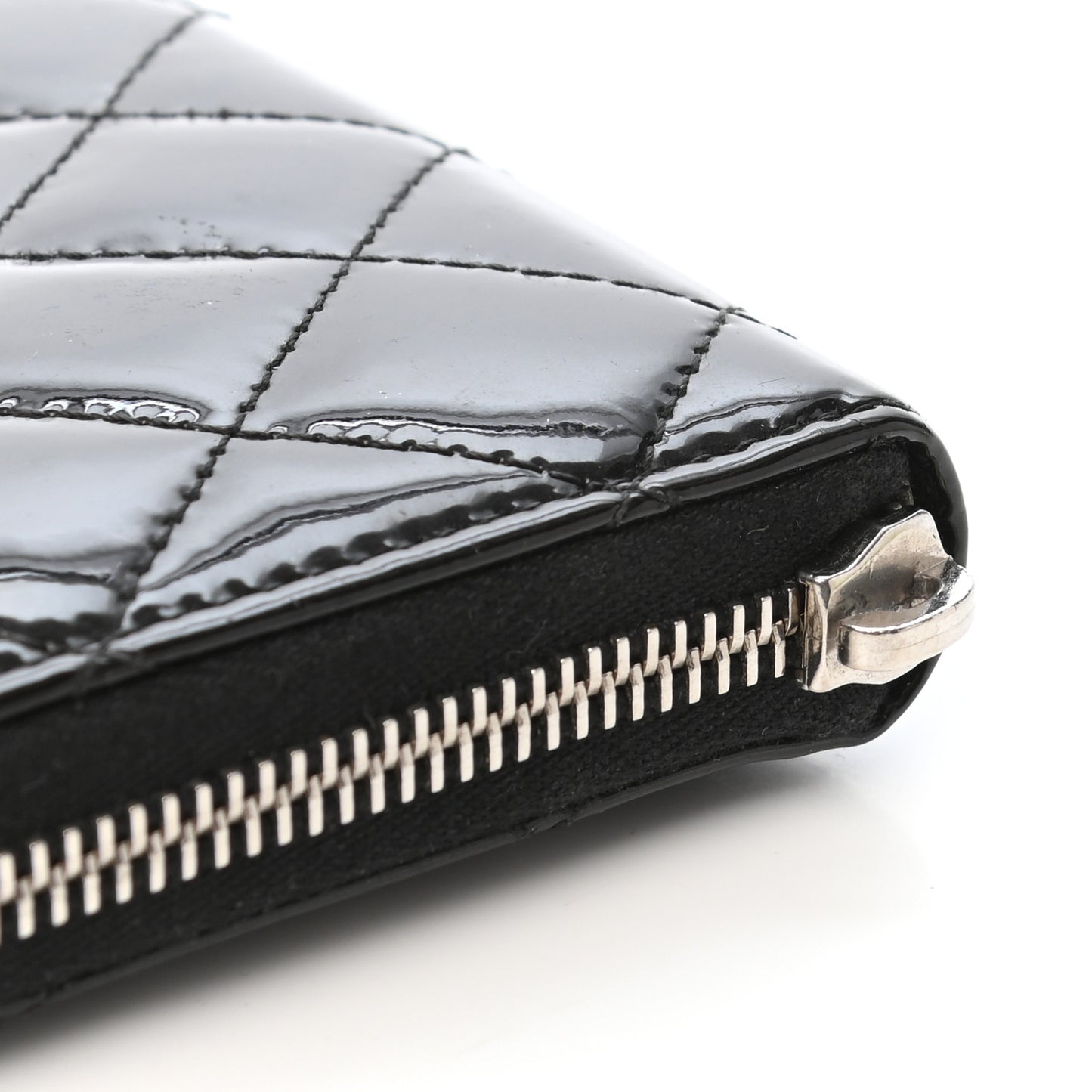 Patent Quilted Brilliant Zip Around Wallet Black