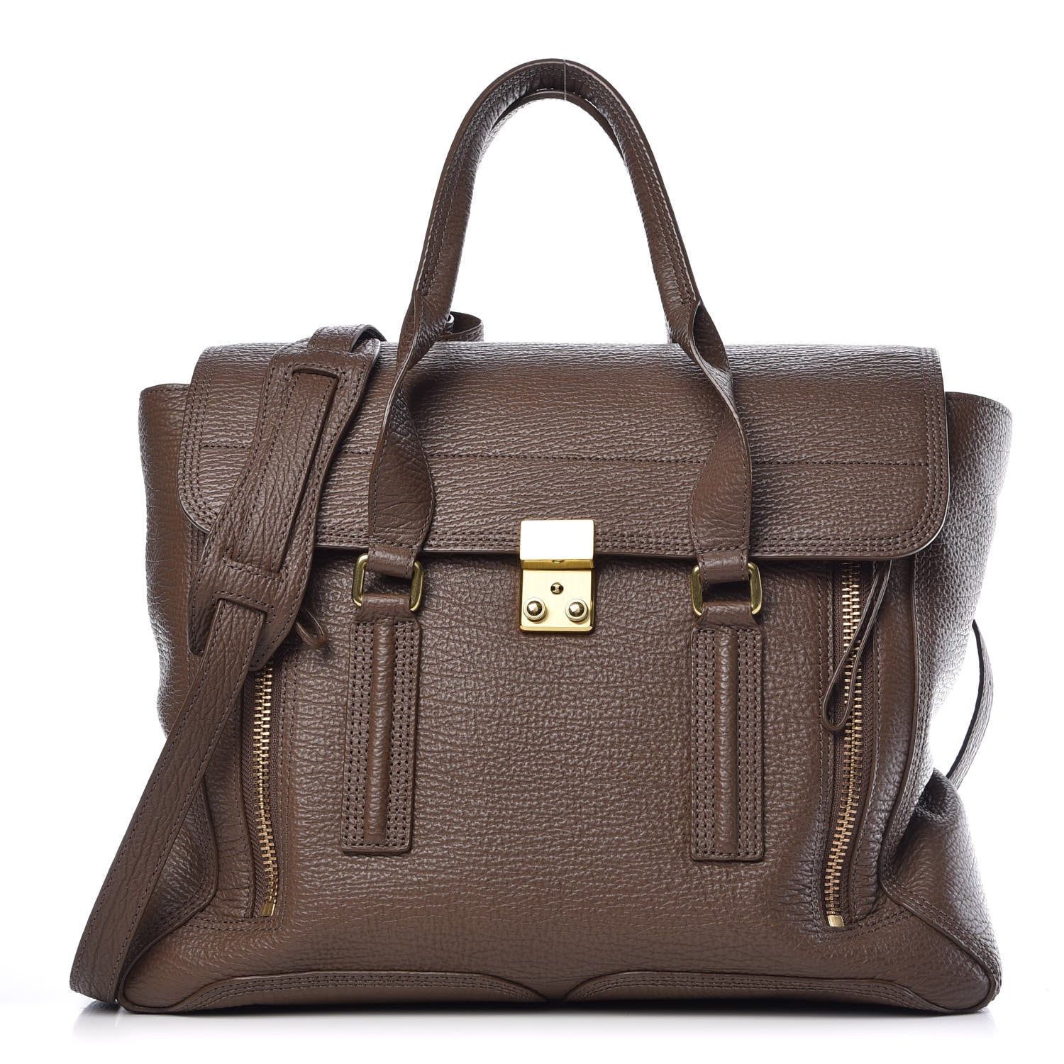 3.1 Phillip Lim 3.1 Textured Calfskin Large Pashli Satchel Taupe 1 of 13