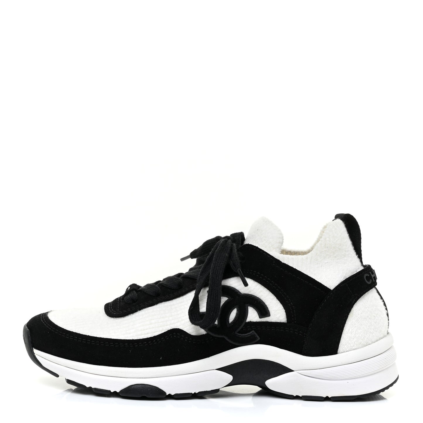 Fabric Suede Calfskin CC Sneakers 36.5 White Black