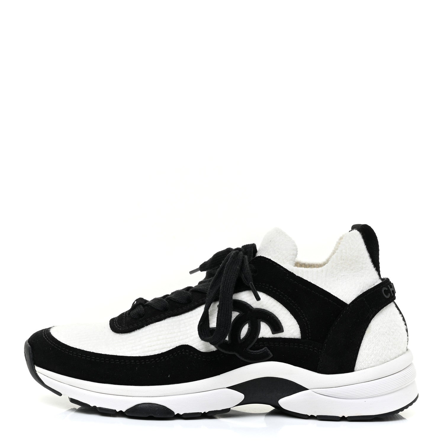 Chanel Fabric Suede Calfskin CC Sneakers 36.5 White Black 1 of 11