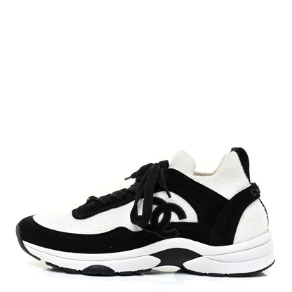 Chanel Fabric Suede Calfskin CC Sneakers 36.5 White Black 1 of 11