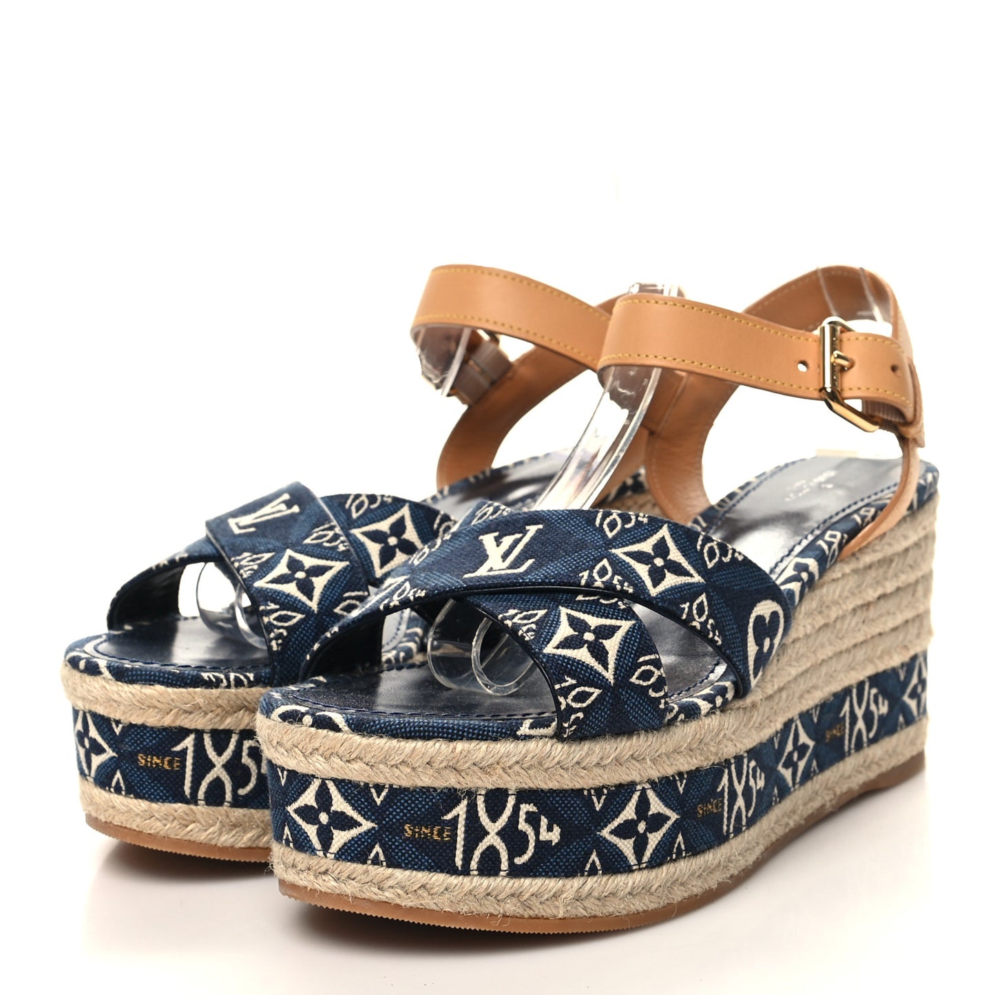 Jacquard Calfskin Since 1854 Boundary Wedge Sandals 39 Blue