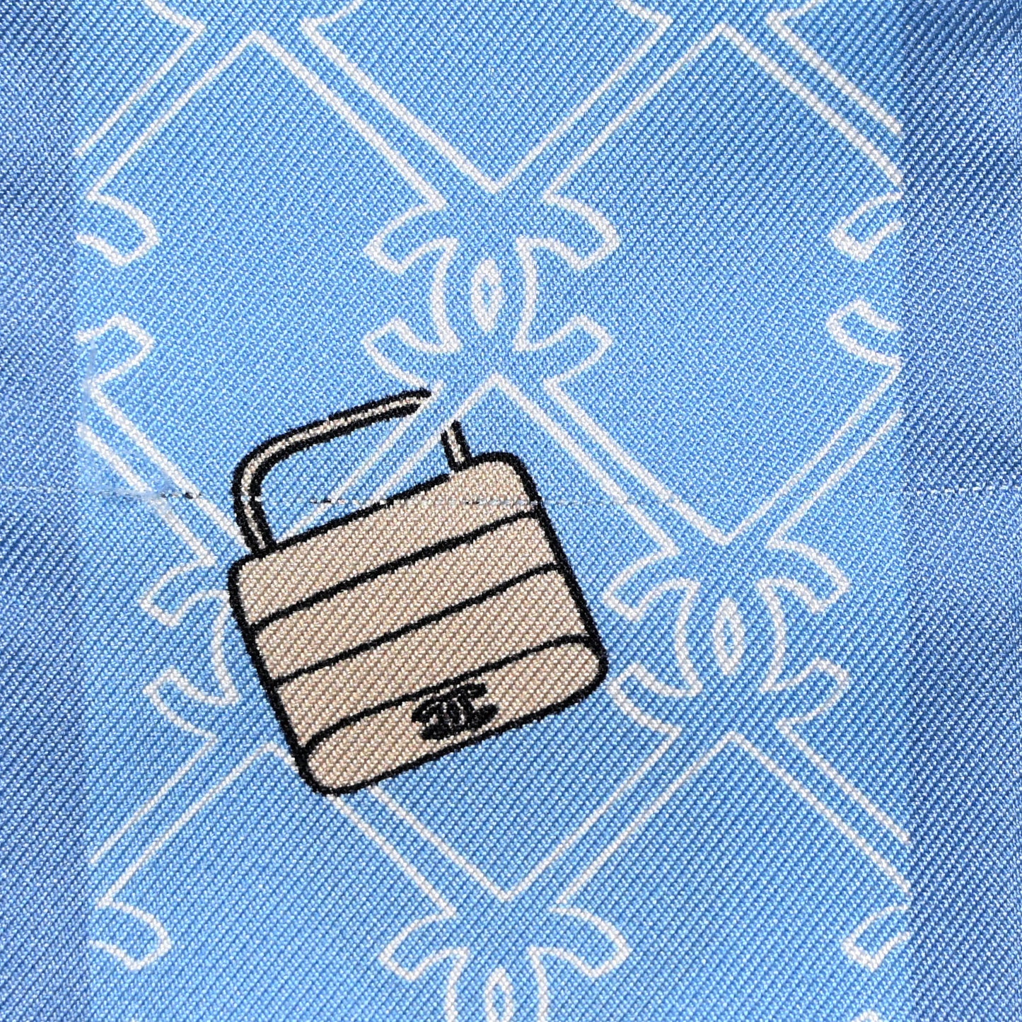 Silk CC Lucky Symbols Slim Bandeau Scarf Light Blue Multicolor