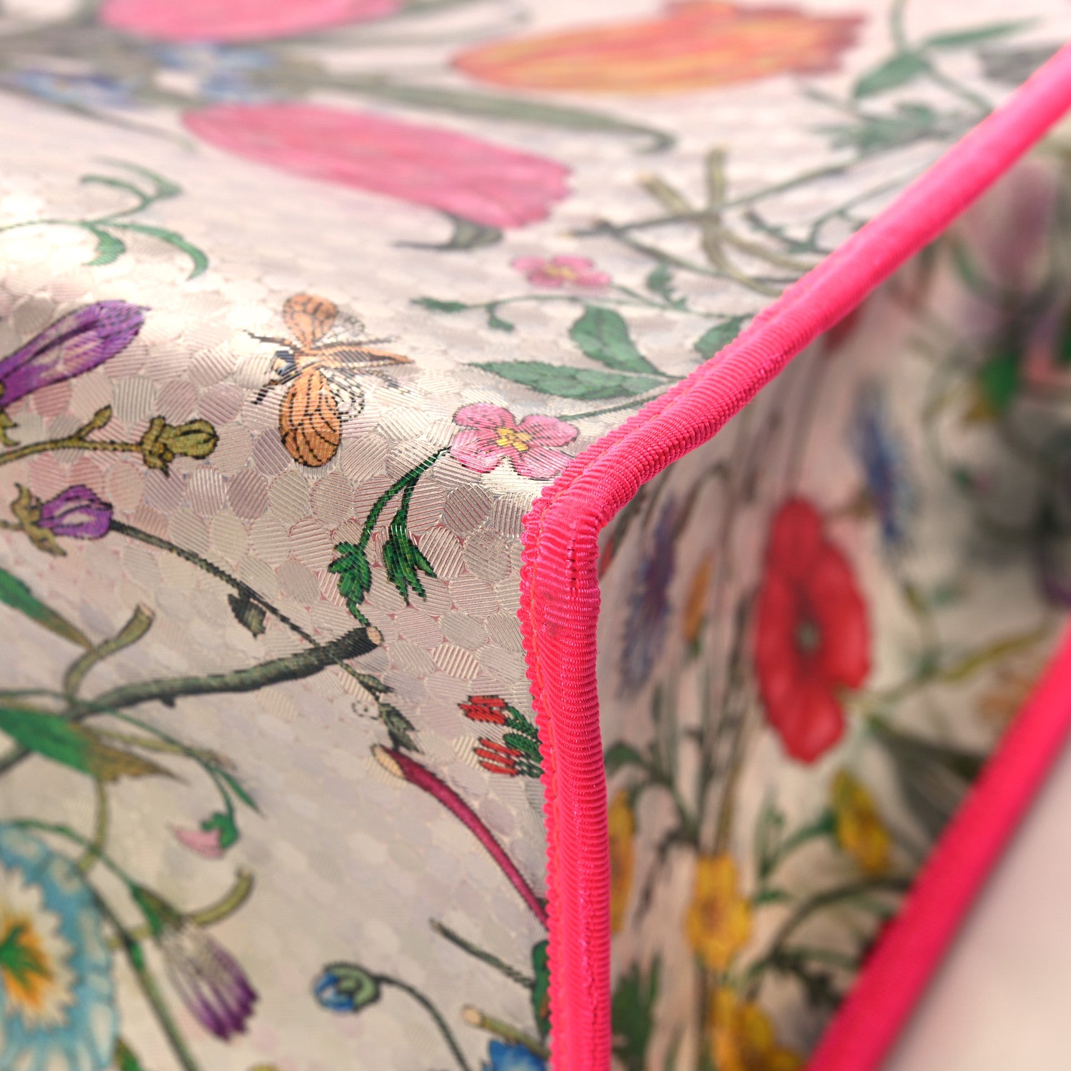 Gucci Calfskin Textured Vinyl Print Flora Tote Fluorescent Fuchsia 10 of 12