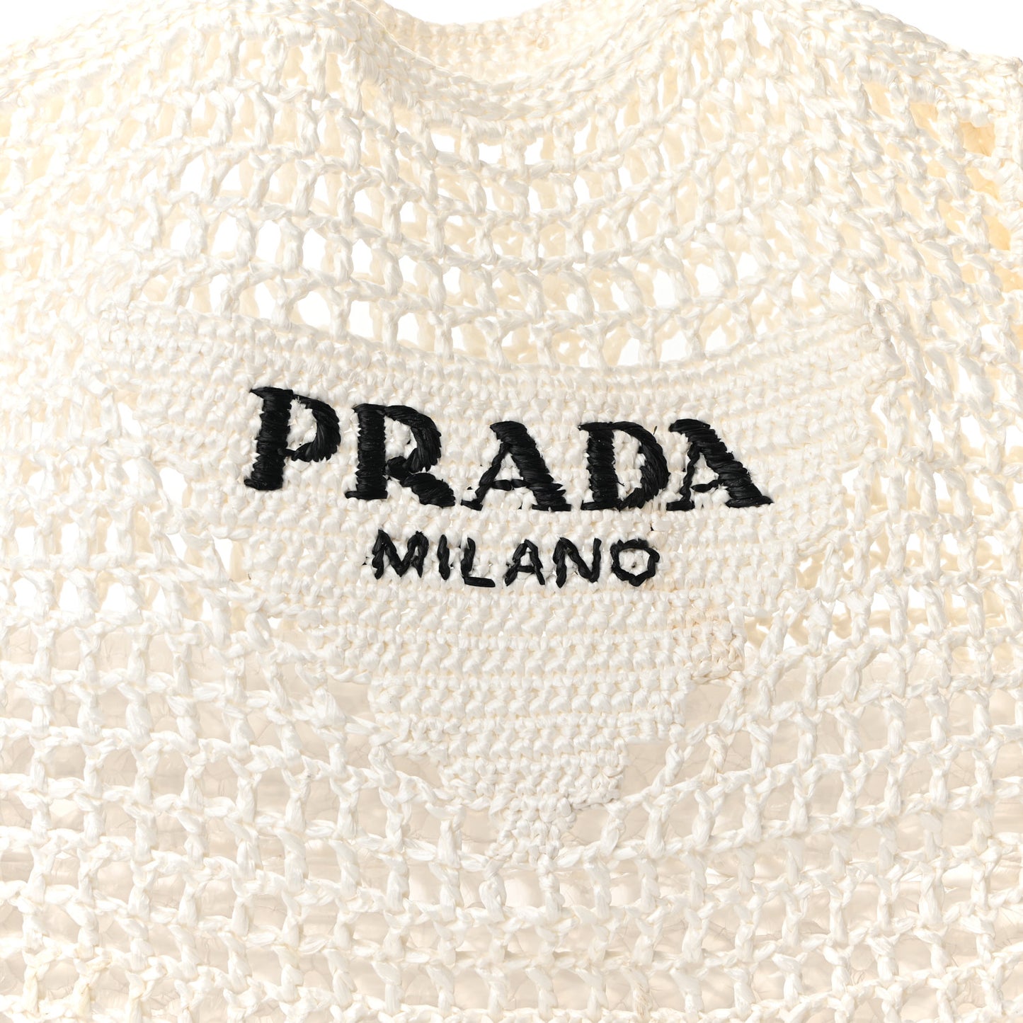 Yarn Raffia Effect Crochet Logo Embroidered Tote Bag White