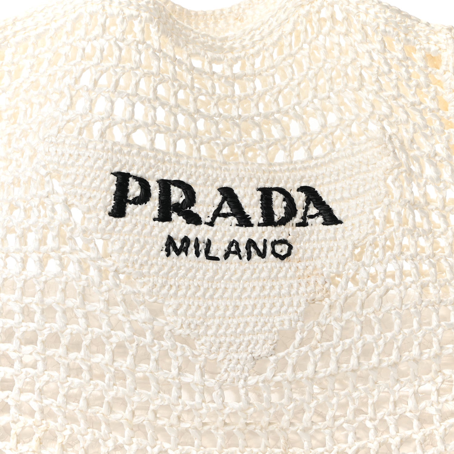 Prada Yarn Raffia Effect Crochet Logo Embroidered Tote Bag White 7 of 9