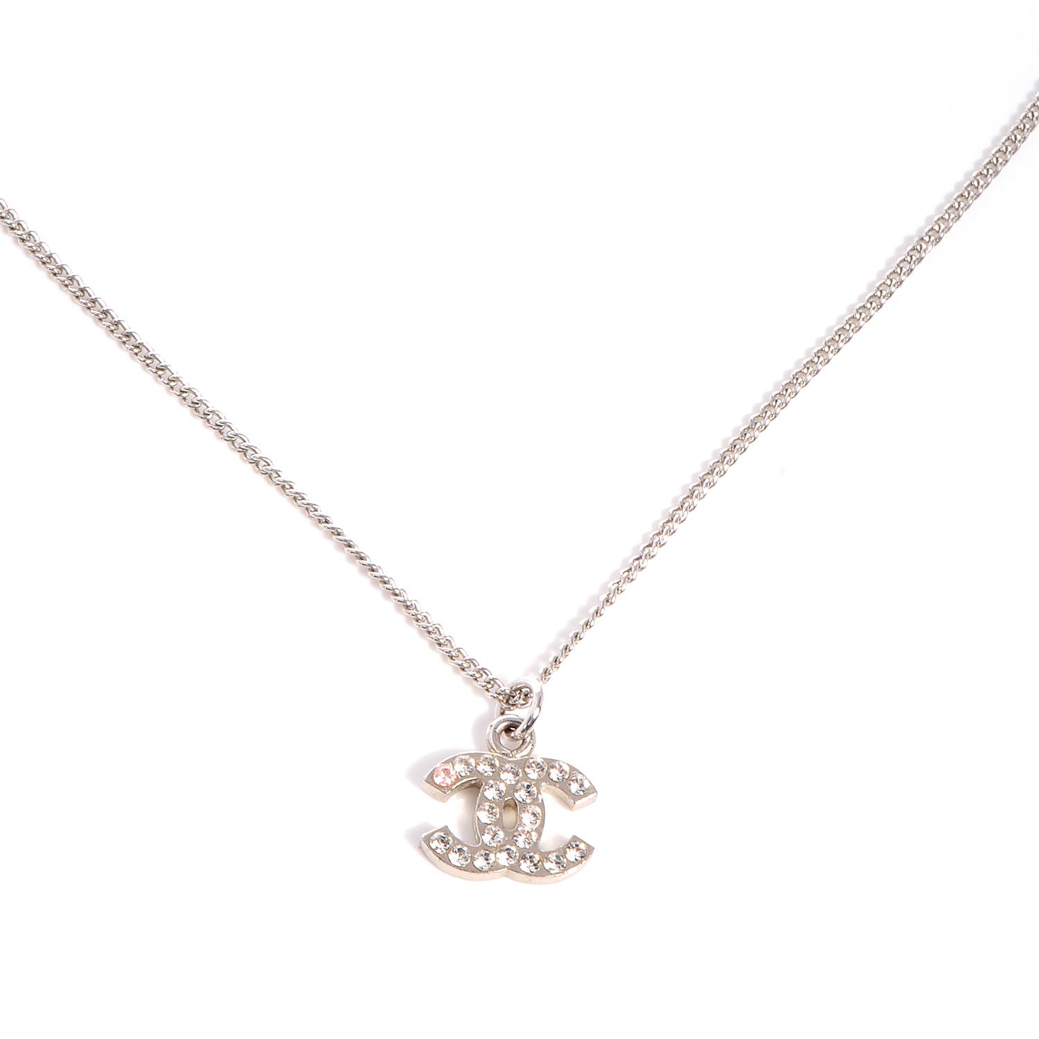 Chanel Crystal CC Necklace Silver 1 of 5