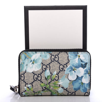 Gucci GG Supreme Monogram Blooms Zip Around Card Case Wallet Beige Blue Navy 7 of 7
