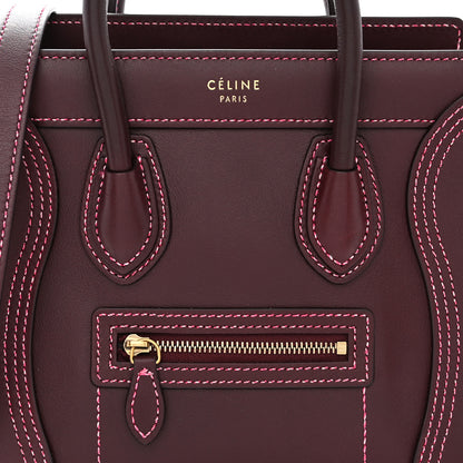 Celine Satin Calfskin Nano Double Stitching Luggage Burgundy Pink 8 of 11