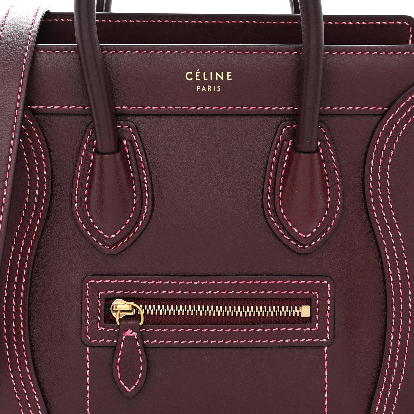 Satin Calfskin Nano Double Stitching Luggage Burgundy Pink