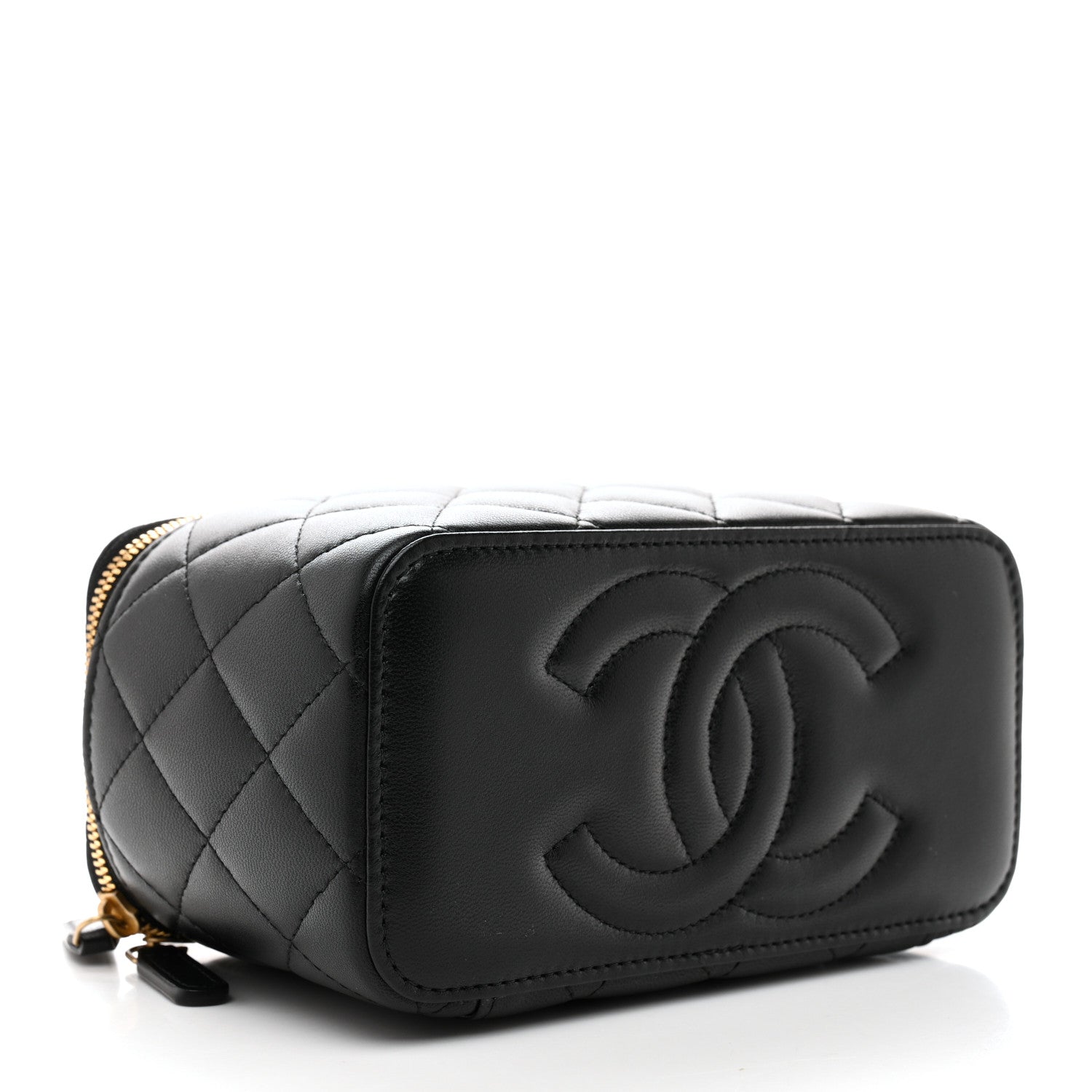 Chanel Lambskin Enamel Quilted Small Coco Hearts Vanity Case With Chain Black 4 of 11