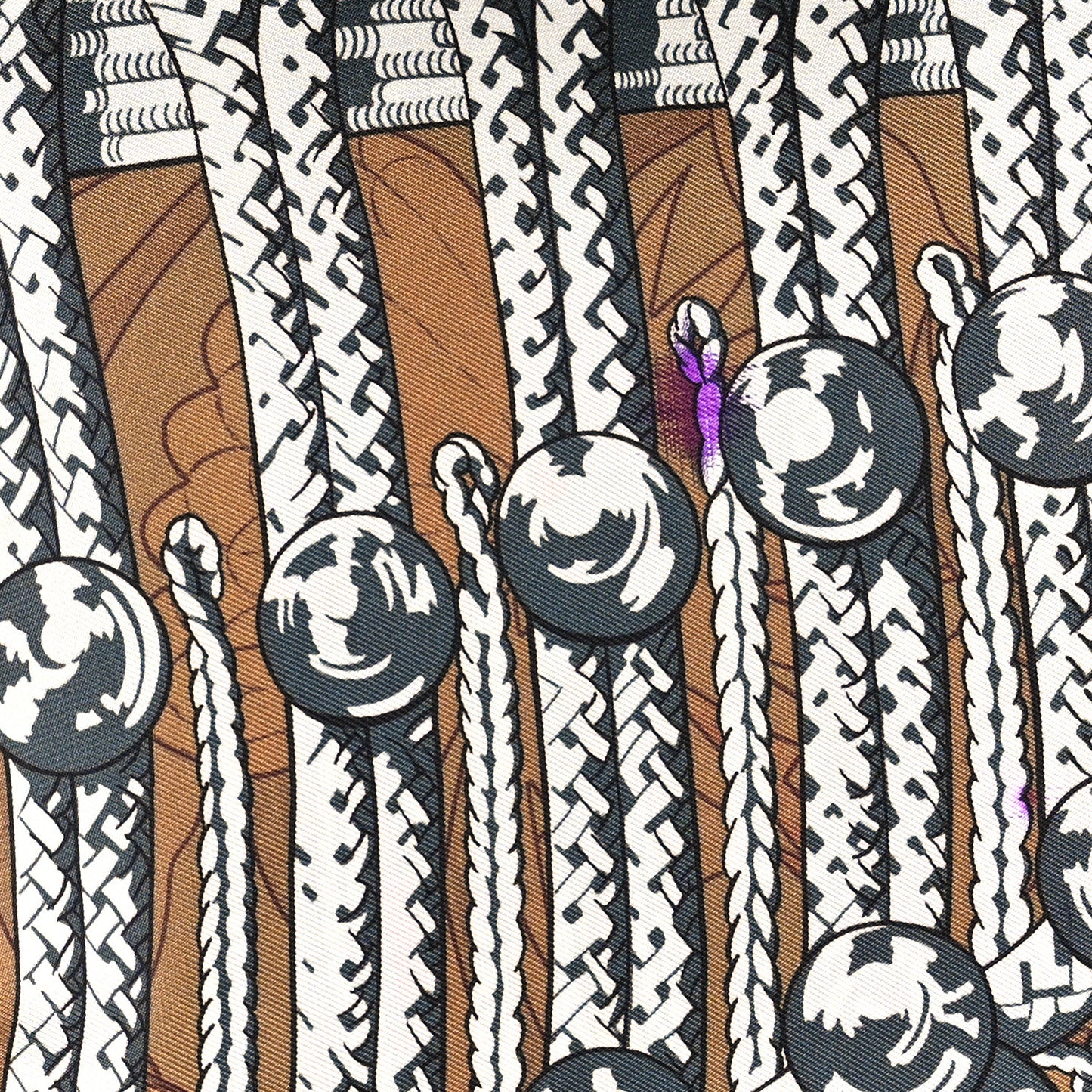 Silk Carre Double Face Brandebourgs Scarf 90 Bleu Jean Tabac Anthracite