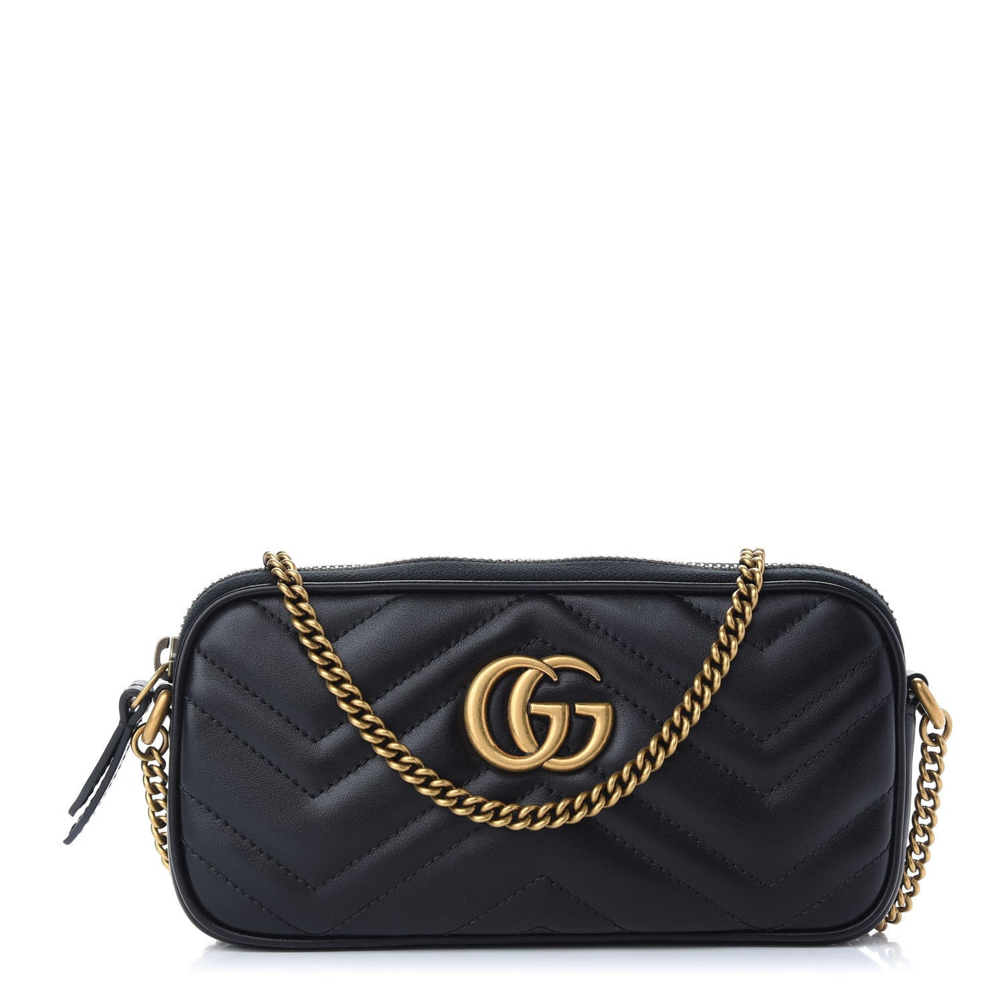 Calfskin Matelasse Mini GG Marmont Chain Crossbody Bag Black