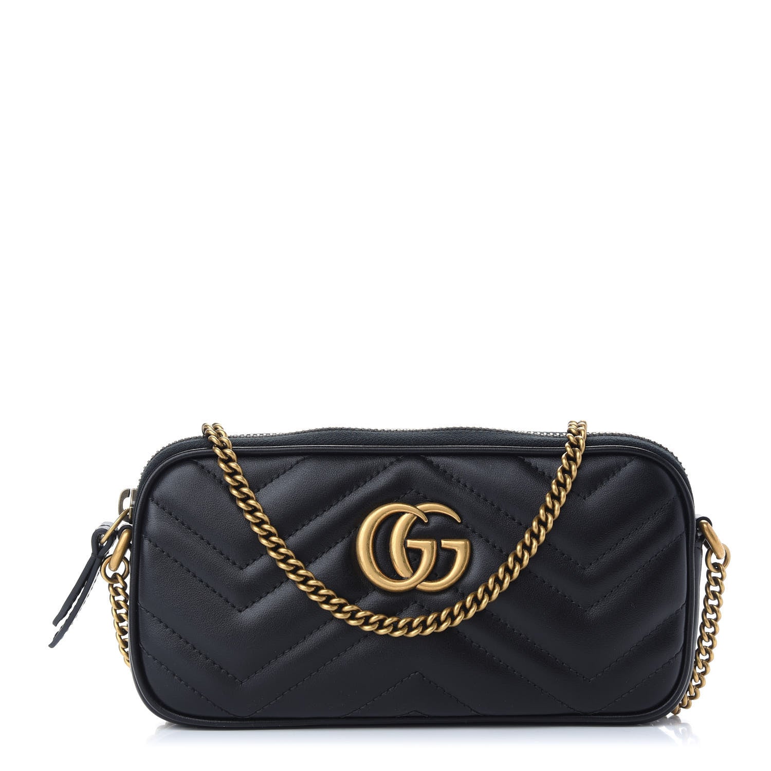 Gucci Calfskin Matelasse Mini GG Marmont Chain Crossbody Bag Black 1 of 9