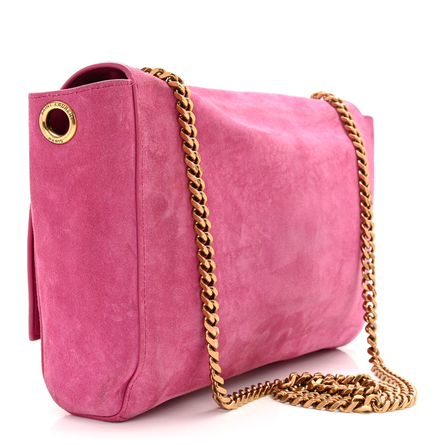 Smooth Calfskin Suede Medium Reversible Monogram Kate Satchel Rose Rubis